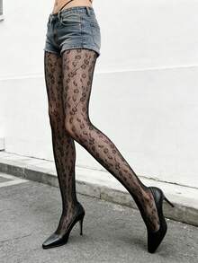 1 Pair Women's Leopard Print Mesh Stockings, Novel, Elegant, Unique, Comfortable And Fashionable, Suitable For Daily Wear, Work Commute, Holiday Parties And Outings - Multicolor - View 5