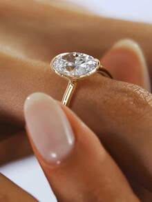 AETOLIA S925纯银9A级立方氧化锆椭圆形订婚戒指，男女皆宜 - SR001 - 查看 6