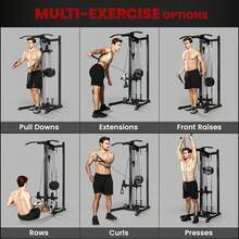 SOOZIER Cable Machine, Dual Pulley System With Pull Up Bar And 14 Adjustable Positions, Cable Crossover Machine Home Gym Fitness For 1" Weight Plates - Black - View 3
