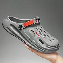 Men's Breathable Lightweight Hole Punch Sandals, Comfortable Slip-On Beach Shoes - Grey - View 3