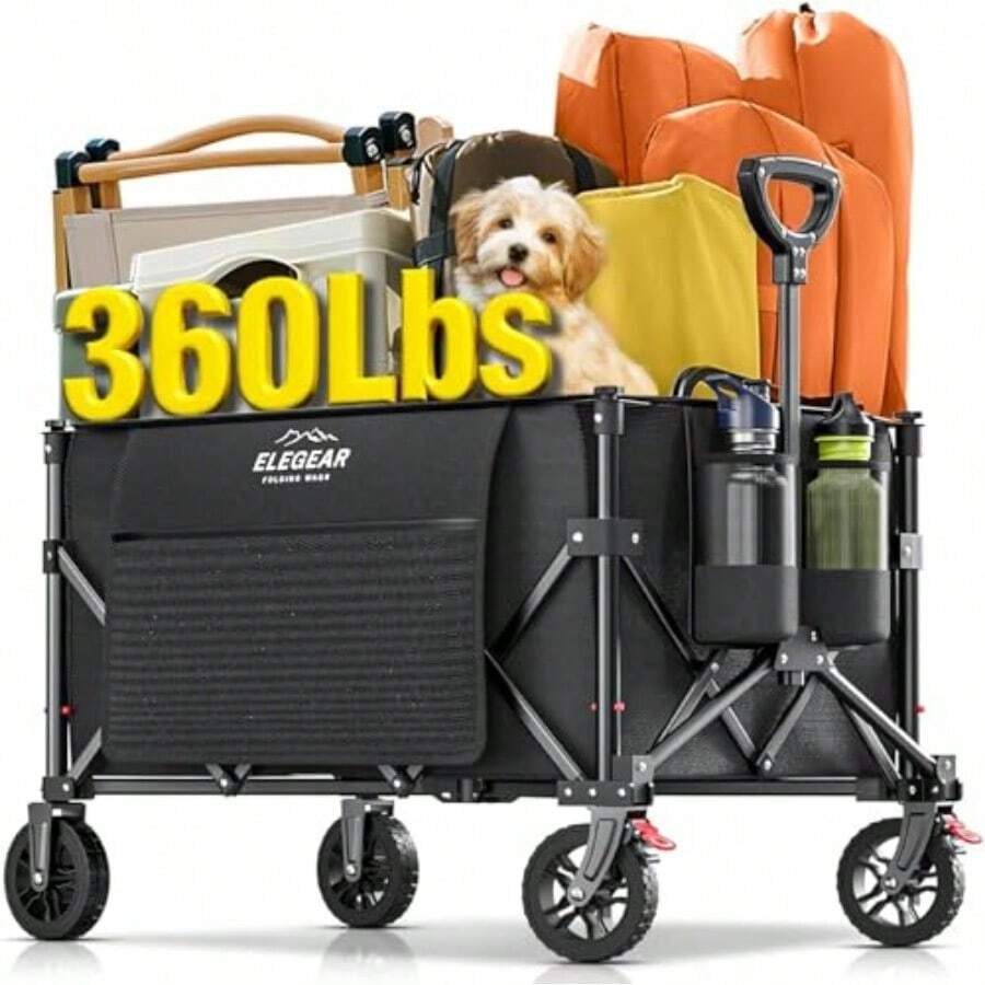 Carrito Plegable Más Duradero con Ruedas Todoterreno de 360° Carrito de Compras para Mandado Transportador Carro de Carga Tipo Wagon Vagón para Niños Camping Mudanza Viajes Mascotas  16598465 - NegroBásico - Ver 1