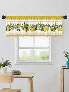 1pc Rustic Pastoral Fruit Lace Valance ,Lemon Print Kitchen Curtain, Small Short Curtain, Without Holes Curtain, Refer To Bedroom Office Kitchen Living Room Study Home Decor - Yellow - View 2