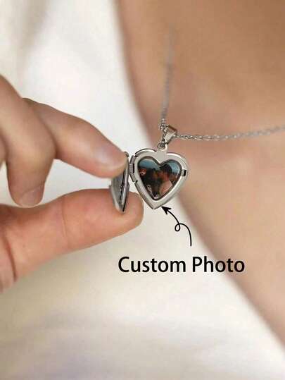 Customizable Photo Personalized Pendant Necklace, Heart-Shaped Pendant Necklace, Customized Heart-Shaped Photo Necklace, Personalized Engraved Necklace, Personalized Photo Necklace, New Nordic Retro Lace Hollow Heart Ribbon Photo Pendant Necklace