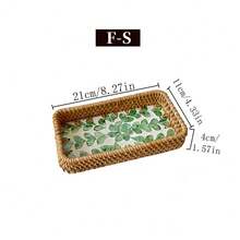 1pc Southeast Asian Handmade Rattan & Shell Square Tray, Breakfast, Afternoon Tea Decor Tray, Fruit Plate, Home Living Room Snack Storage Tea Tray - Multicolor - View 23