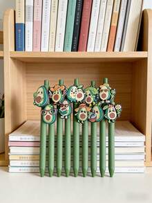 5/10pcs Creative Avocado Roller Ball Pens, Featuring Cute Cartoon Design, Positive Vibe, Smooth Writing. Suitable For Daily Use, Stationery, Home, Party And Office Needs (Green Avocado Design) - Sets - View 7