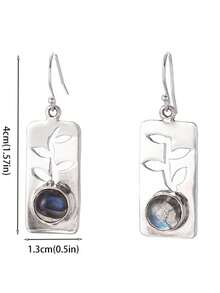 1 Đôi bông tai dáng chữ nhật cổ điển, bông tai hình lá rỗng đính đá Zirconia, trang sức tối giản phong cách Bohemian lấy cảm hứng từ thực vật, quà tặng cho phụ nữ. - Hoa tai - Xem 2
