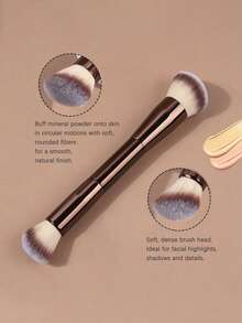 4 piezas Juego de brochas de maquillaje de café con borla de polvo, herramientas de maquillaje facial profesionales que incluyen brocha de sombra de ojos y brocha de iluminador - Café integral - Ver 3