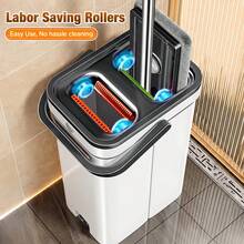 Joybos Mop And Bucket Set With Wringer System, Hands Free Flat Floor Mop And Bucket, 2 Zone Separate Dirty And Clean Water, With 4-Way Ultra Deep Cleaning Scrapers, 12.99/17.32inch Wet And Dry Mop, 4 Washable Pad, Mop For Floor Cleaning All Floors Tile Wall Window - 15.75inch Mop+Bucket+4 Refills - 查看 7