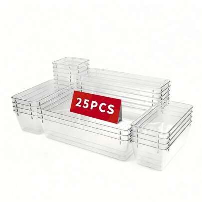 1/4/5/12 piezas Juego de cajas de almacenamiento de cajón transparente, cajas organizadoras de plástico multifuncionales, bandejas organizadoras de cajones de baño y tocador, cajas de almacenamiento para cosméticos, joyas, dormitorio, oficina