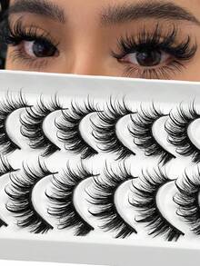 Bộ 10 cặp mi giả Asiteo kiểu Manga - Mi giả dày, cong ấn tượng, dạng dải đầy đủ, dễ sử dụng và có thể tái sử dụng, hoàn hảo cho cosplay và trang điểm kiểu Manga. - màu đen - Xem 3