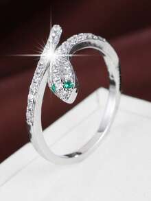 1pc Minimalist Snake Design Adjustable Ring With Cubic Zirconia For Women - Multicolor - View 10