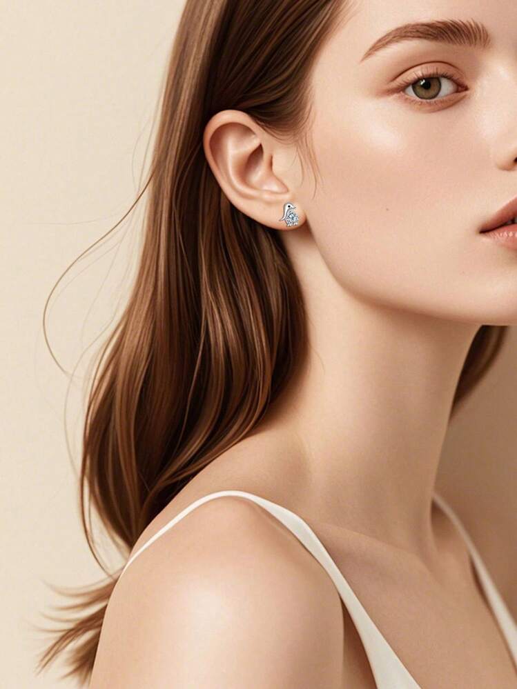 一对简约时尚独特企鹅耳环，奢华小众优雅欧美风格耳环，可爱企鹅锆石装饰耳环，适合节日、派对、日常佩戴 - 耳環 - 查看 5