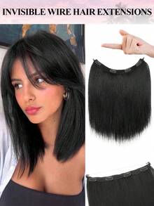 12 Inch Short Straight Hair Invisible Mesh Hair Extensions For Women, Synthetic Hair Pieces With Thin Soft Lace Mesh And Invisible Hair Clips - Multicolor - View 13