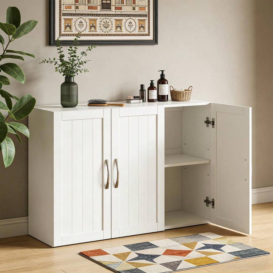 Waschbeckenunterschrank, Unterschrank, Badezimmerschrank, 90 x 30 x 60 cm, 3 Türen, Badschrank, Höhenverstellbare Ablage, für Badezimmer, Wohnzimmer, Schlafzimmer, Esszimmer, Küche, Weiß - Weiß, 90 x 30 x 60 cm - Übersicht 1