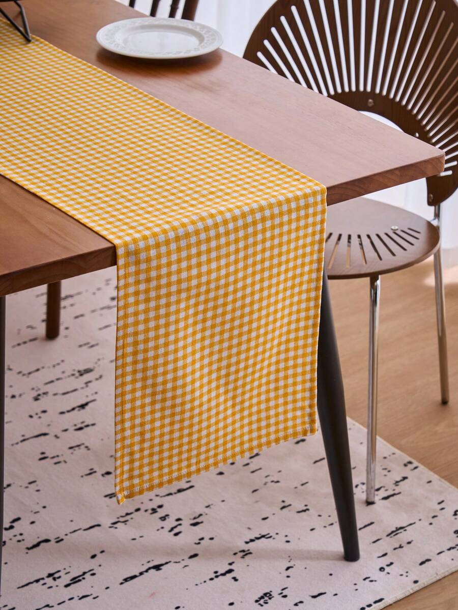 1pc Yellow Plaid Woven Table Runner, American Farmhouse Style Minimalist, Suitable For Holidays, Gatherings, Birthdays, Weddings, Dining Room, Living Room, Coffee Table, Home Decor, All Seasons
