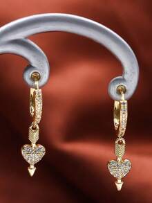 1 Pasang Anting Hoop Hati Bergaya dengan Hiasan Zirkonia Mikro Berbahan Tembaga - W16424 - View 8