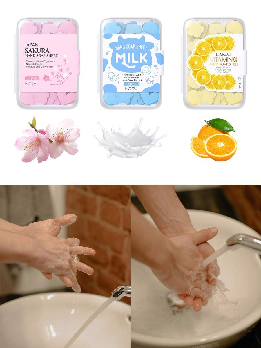 1 Set Handwash Soap Bar Kit, Sakura, Milk, Vitamin C, Hand Cleansing, Daily Use, Soothing Skin, Basic Cleaning, Long-Lasting Fragrance, Suitable For Travel, Camping, Hiking, Outdoor - 3PCS-lKYHPZ3 - View 1
