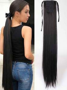 18-34 Inch Straight Black Synthetic Hair Ponytail Extensions, For Women - Multicolor - View 41