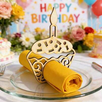 8pcs Wooden Cake Patterned Napkin Ring, A Simple And Elegant Napkin Holder, Suitable For Weddings, Valentine's Day, Birthday Parties, And Home Dining Table Decoration