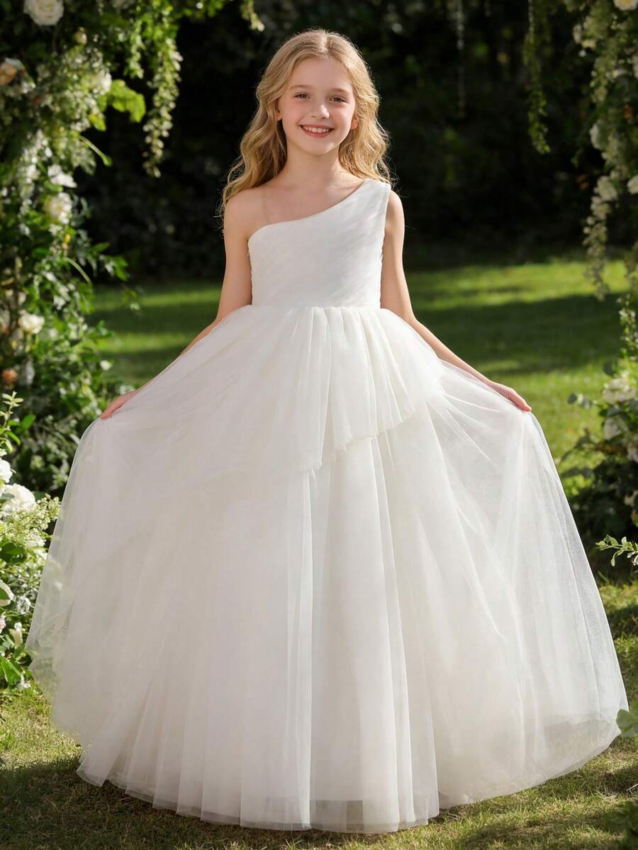 Robe élégante pour jeune fille, robe de demoiselle d'honneur, robe de princesse, convient pour l'anniversaire des enfants, le mariage de la demoiselle d'honneur, le bal de promo, les fêtes, les occasions spéciales - Blanc - Voir 1