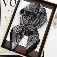 1pc Bohemian Paisley Pattern Men's Faux Silk Scarf, Size 27.5 Inches X 27.5 Inches, Fashionable Design, Suitable For Daily Wear, Beach Cover Up - Black - View 3