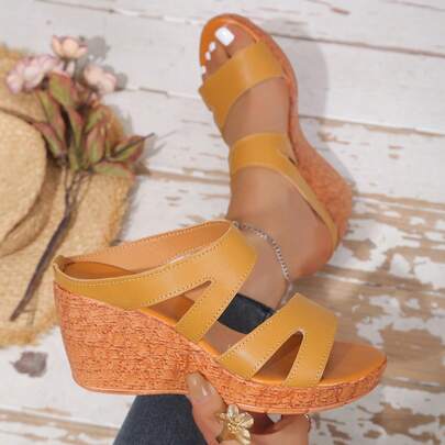 Giày sandal đế xuồng nữ, kiểu dáng tối giản đa năng, dép dự tiệc, màu trơn, cỡ lớn, phù hợp với mọi dáng người.