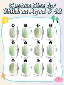 NAIO 24pcs Kids Press On Nails, Green Gradient Full Cover False Nails Colorful Full Cover Short False Nails For Girls, Cute Mixed Pattern Wearable Nail Kit With Storage Box & Nail File - Multicolor - View 5