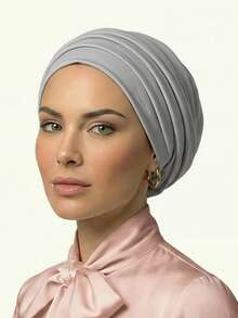 女士经典二合一头巾/头带，褶皱设计，高弹针织面料，吸湿透气，适合穆斯林日常生活和聚会场合。 - 彩色 - 查看 8