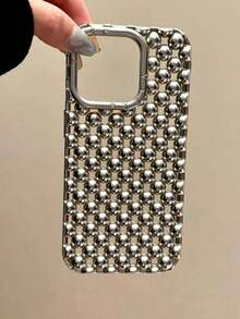 Elegant Hollow Steel Bead Electroplated Matte Silver Phone Case Compatible With  16,  15 Pro Max,  17/17 Pro/17 Pro Max, New  14 Soft Case,  13 Anti-Fall Protective Cover,  15 Super Stylish,  16 Pro Creative Ins Waterproof Shockproof Scratch Resistant - 銀色 - 查看 4