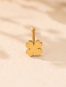 1 Peça Brinco de Nariz de Trevo de Quatro Folhas Minimalista em Aço Inoxidável, Uso Diário Versátil para Mulheres - Dourado - Visão 3