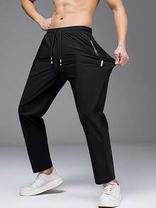 Men's Summer Sports Pants, Cool, Comfortable, And Breathable, With Moderate Elasticity, Suitable For Running, Basketball, Football, And Training. - Black - View 3