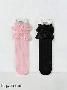 1/2/3/5 Pairs Women Colorful Knee High Socks, Hollow Mesh Lace Mid-Calf Socks, Sweet Thin Tall Socks With Ruffle Trim, Y2K Fashion Slimming Versatile Socks, Spring/Summer/Autumn - Multicolor - View 14