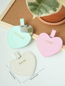 1 pieza Espejo compacto personalizado con nombre de acero inoxidable, espejo monograma personalizado con forma de corazón a prueba de roturas, con funda de piel sintética, mini espejo portátil irrompible para maquillaje, bolso, viaje, mejor regalo para boda para mujeres y niñas - transparente - Ver 5