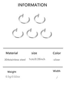 VJS 1/3/5件装朋克唇环、医用钛钢鼻环、假鼻环、鼻中隔环、假穿孔身体夹 - 彩色 - 查看 22