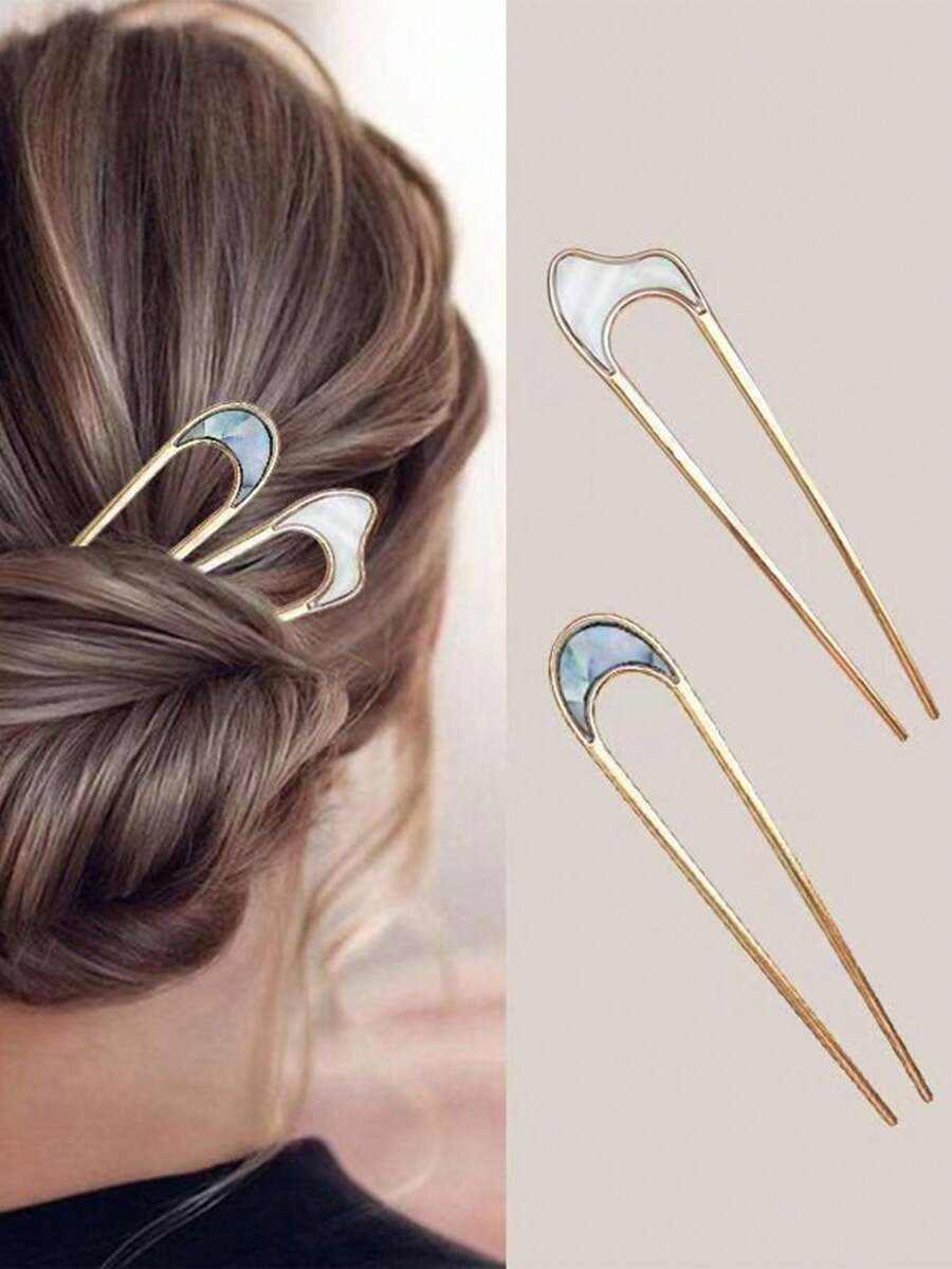 Kẹp tóc kim loại hình chữ U đa năng, tối giản, phong cách retro, kẹp búi tóc hiện đại, thời trang, thích hợp cho mùa hè, kỳ nghỉ, du lịch, phụ kiện đội đầu. - Nhiều màu - Xem 1