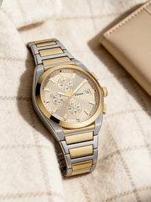 FOSSIL Men's Watch, Elegant Dual-Tone Gold & Silver Color, Refined Everett Multi-Function Dial, Luminous Hands, High-Quality Stainless Steel Strap, Skin-Friendly, Suitable For Business, Office, Social Events, Anniversary, Elite Success, 50M Water Resistant - FS5796 - Gold - View 3