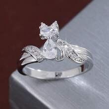 1pc Cute Cat Shaped Cubic Zirconia Inlaid Ring For Women - Multicolor - View 24