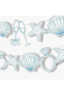 1set Last Toast On Blue Beach Bridal Or Bachelorette Party Decor Seashells, Champagne Glasses Wedding Ring Shaped Paper Beach Seashell Party Banners Ocean Party Decorations Natural Seashell Starfish Conch Theme Cardboard Banners Summer Coastal Beach Sea Birthday Party Shower Supplies - Multicolor - View 1