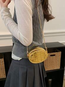 Mini Stone Texture Crossbody Bag, New Lipstick Small Square Bag, Minimalist Chain Shoulder Bag For Summer - Gold - View 7