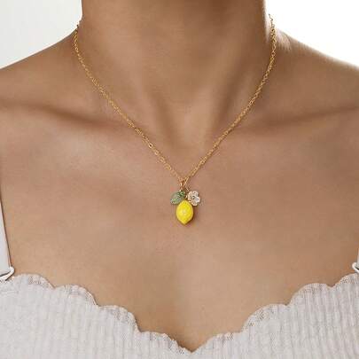 1 Stück erfrischende Zitronenblumen Anhänger Halskette, geeignet für den täglichen Gebrauch, leuchtend
