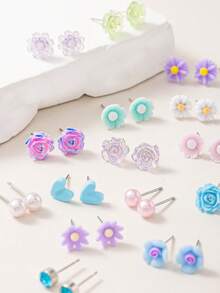 30 pares de juego de aretes elegantes y multicolor surtidos, con diseños de flores, corazones y moños, adecuados para citas, viajes y diversas ocasiones, regalo de joyería para amigos - Multicolor - Ver 4