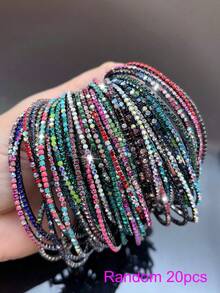 1/6/10/20/30/60 buah Gelang Kristal Berlian Imitasi Berkilau Super Tipis yang Dapat Ditumpuk, Hadiah Perhiasan Serbaguna Berwarna-warni yang Manis untuk Wanita, Cocok untuk Pemakaian Sehari-hari, Liburan, Hari Valentine, Pesta - Kombinasi acak H - View 6