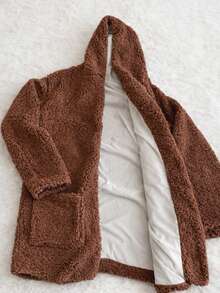 Women's Premium Plush Teddy Coat With Hood, Lined, Elegant Winter Style - 鏽棕色 - 查看 2
