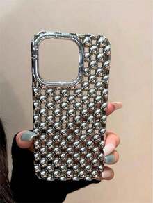 Elegant Hollow Steel Bead Electroplated Matte Silver Phone Case Compatible With  16,  15 Pro Max,  17/17 Pro/17 Pro Max, New  14 Soft Case,  13 Anti-Fall Protective Cover,  15 Super Stylish,  16 Pro Creative Ins Waterproof Shockproof Scratch Resistant - 銀色 - 查看 7