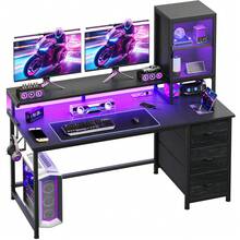 EnHomee Escritorio para juegos de 99,4 cm con estantería y LED, escritorio de oficina con soporte para monitor y toma de corriente, escritorio para ordenador con almacenamiento para oficina en casa, espacio pequeño. - Negro - Ver 12