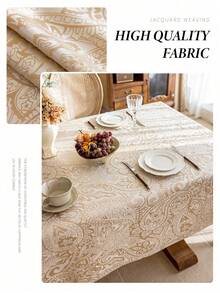 1pc Pearlescent Paisley Embossed Water-Resistant Tablecloth, Luxurious Palace Style Pearlescent Tablecloth, Available In Multiple Sizes, Suitable For All Seasons, Living Room, Dining Room, Party, Wedding, Table Decor, Home Decor, Wedding Decor, Dining Table Decor, Table Cloth, Rectangle White Table Cloth - Champagne - View 8