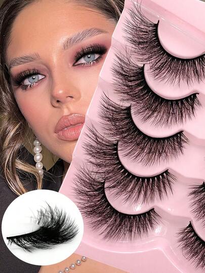 ENCHUW 5 Pairs Fluffy Eyelashes Volume And Soft False Eyelashes,Comfortable To Wear Faux Mink Lashes,Reusable For Used Daily Makeup Extension
