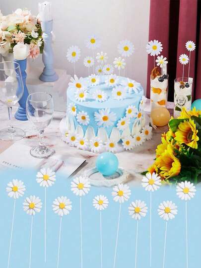 5pcs Daisy Cake Decorations, Daisy Cake Decor, Daisy Design Cake Decor, Daisy Cake Topper, Toothpick Daisy Paper Cupcake Decor, Spring Daisy Flower, Multi-Purpose Paper Flower Decor, Suitable For Birthday Party Dessert Table, Wedding, Bridal Shower, 1 Set