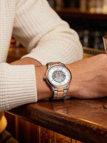 Fossil Neutra ME3196 Men's Stainless Steel Automatic Mechanical Watch With White Skeleton Dial - White - View 3