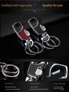 Móc khóa tháo nhanh 1 lần nhấn, móc khóa carabiner bằng thép không gỉ, móc khóa da chắc chắn dành cho nam giới, dụng cụ sắp xếp chìa khóa xe hơi. - móc chìa khóa - Xem 7